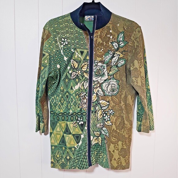 Vanilla Sugar Jackets & Blazers - Vanilla Sugar Y2K Mixed Media Lace Floral Ikat Zip Up Jacket Large Fairy Grunge